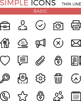 Basic business, internet web interface linear concepts, vector thin line icons set. 32x32 px. Modern line graphic design. Pixel perfect vector outline icons set