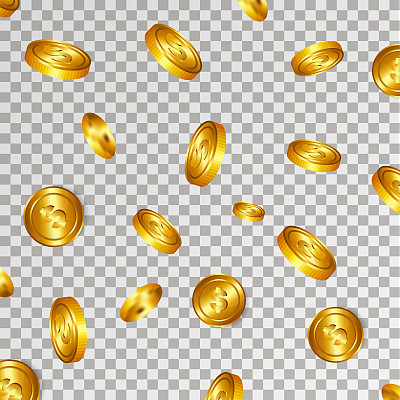 Gold coins explosion on the transparent background Vector