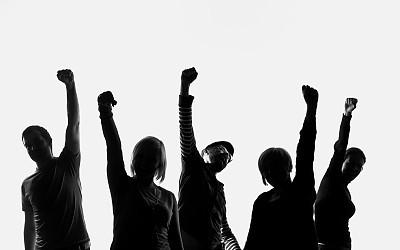 Five silhouettes of people