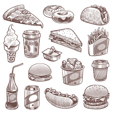 fast food sketch pizza donuts and ice cream