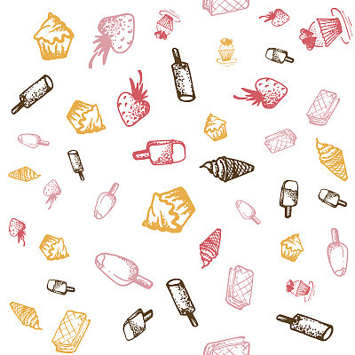 Food hand-drawn sketch line icons seamless pattern on white background