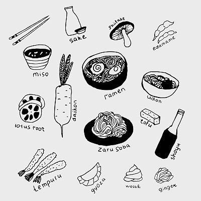 japanese food line art set