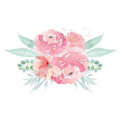 Watercolor wedding flowers. Watercolor peonies and leaves. Floral arrangement. Wedding clipart
