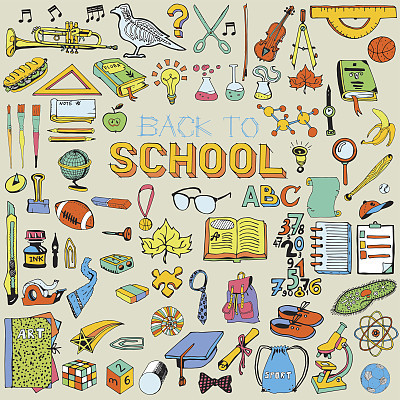 Back to School big doodles set. Illustration on Education theme.