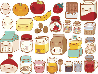 Collection of lovely cake ingredient icon , cute egg , adorable