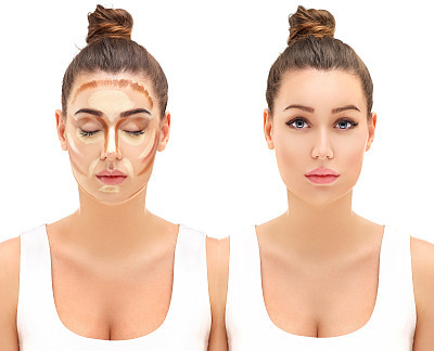 Make up woman face. Contour and highlight makeup.