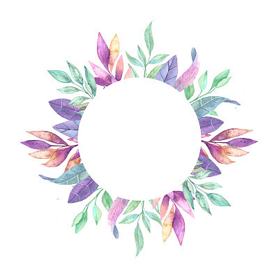 Hand drawn watercolor illustration. Frame with Spring leaves. Floral design elements.  Perfect for invitations, greeting cards, blogs, posters and more