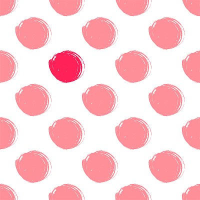 Hand drawn seamless pattern with pink polka dots.