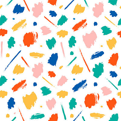 Colored brush spots on white background. Seamless pattern for printing on fabric, knitwear, wrapping paper