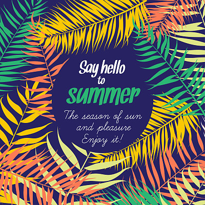 Frame pattern of Tropical palm leaves. Greeting card, invitation