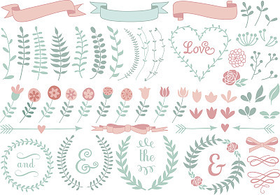 floral laurel wreath, vector set
