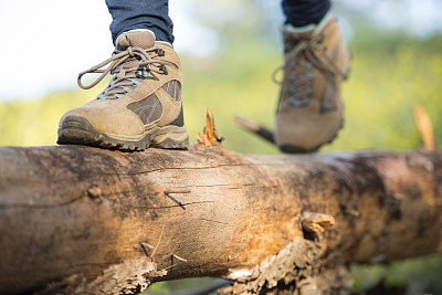Close up feet of a woman hiker.
