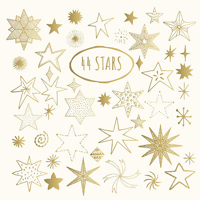 Golden hand drawn stars. Vector.