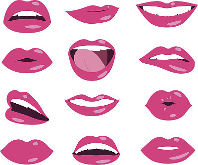 woman lips facial expression vector set