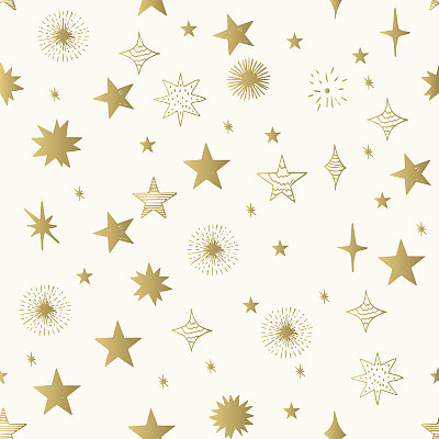 Hand drawn golden stars pattern. Vector.