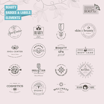 Set of badges and labels elements for beauty