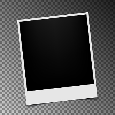retro photo frame with shadow on transparent