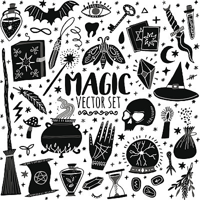 Vector magic icon hand-drawn doodle set