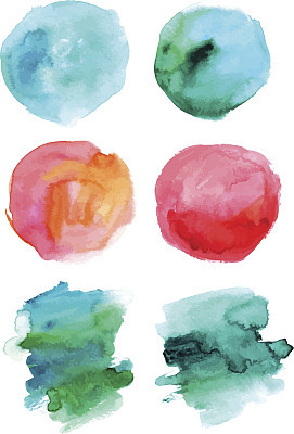 Set of abstract watercolour stains in various hues, vector