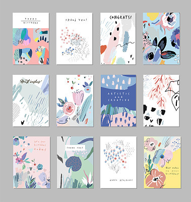 Collection of creative universal artistic cards.