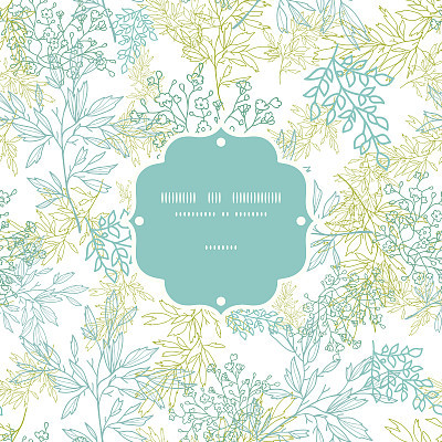 Scattered blue green branches frame seamless pattern background