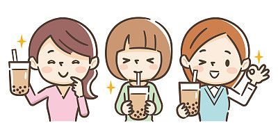 Young woman drinks pearl milk tea