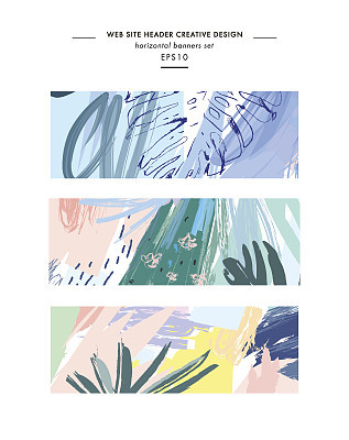 Set of creative universal floral headers in tropical style.