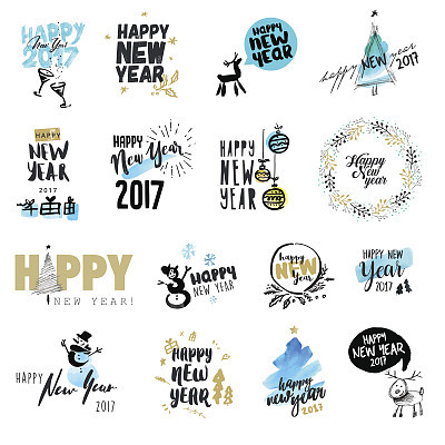 Christmas and New Year flat design badges and labels