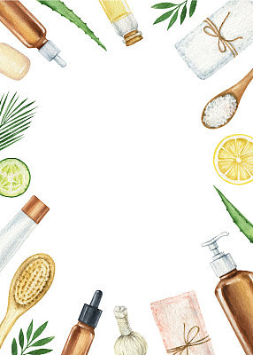 Watercolor vector Spa concept of cosmetic products.