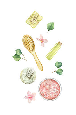 Watercolor vector Spa concept of cosmetic products.