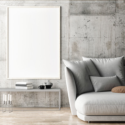 Framed poster in hipster living room