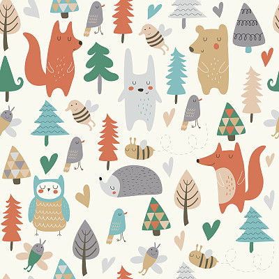 seamlessforestlittleanimalsgrey