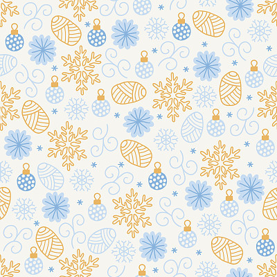 Christmas seamless pattern with snowflake, ball, snow, star and swirl