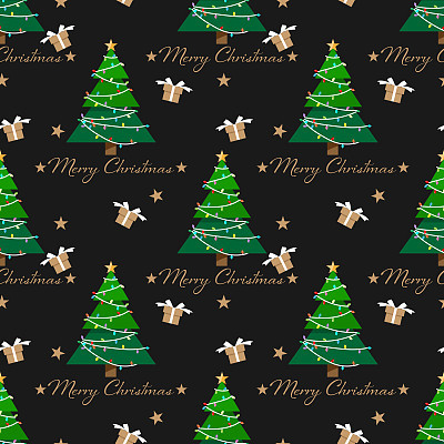 Christmas elements seamless pattern of Christmas tree and gift box. Cute Christmas holidays seamless pattern. Design for greeting season or party invitation, For Merry Christmas, Happy New Year or Winter Holidays. Vector illustration.