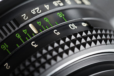 Close up of retro camera lens.