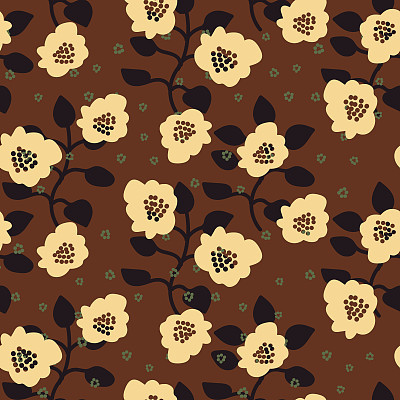 seamless vector pattern with bold simple floral shapes on a brown background