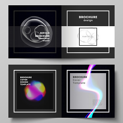 Vector layout of two covers templates for square design bifold brochure, magazine, flyer. SPA and healthcare design, sci-fi technology background. Abstract futuristic or medical consept backgrounds.