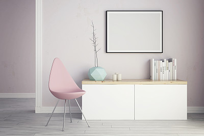 Interior scene with blank frame