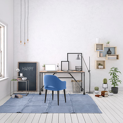 Modern interior with office desk background template