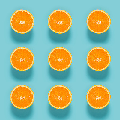 Fresh orange pattern on blue background