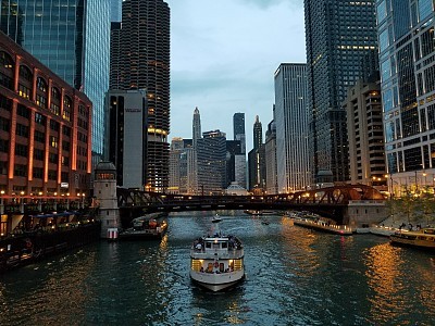 Chicago waterfront at dusk