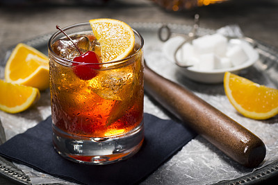 Old Fashioned Cocktail in a Vintage Bar