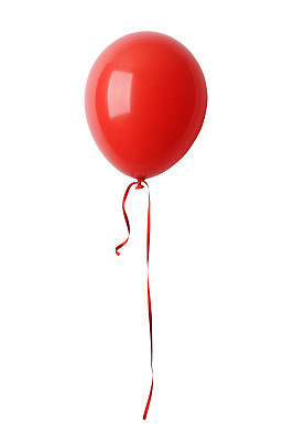 Isolated shot of red balloon with ribbon against white background