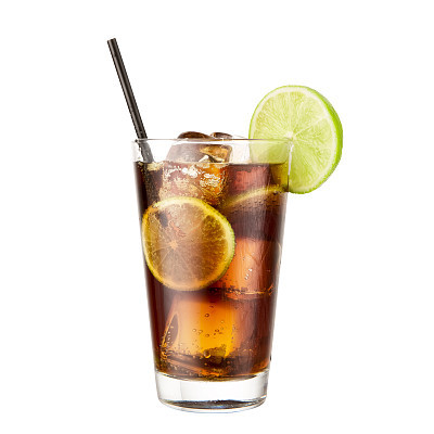 Cocktail Coca Cola lime isolated on white background