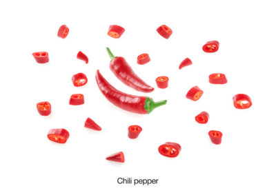 Chili pepper on white background top view