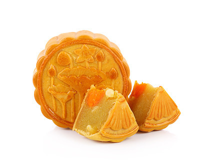 Durian Mhonthong Mooncake With Egg isolated on white background