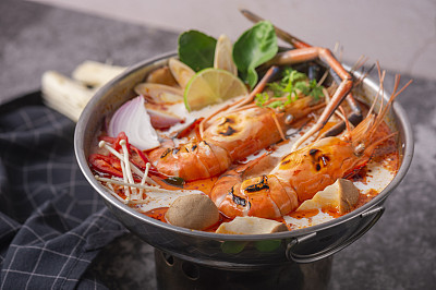 Tom yum kung. Thai food style Seafood Hot Pot. Traditional Thai style food.