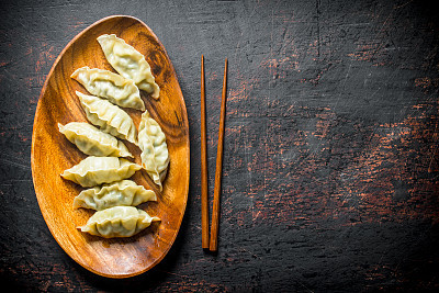 Tasty dumplings gedza on the plate.
