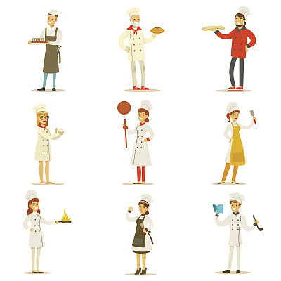 Professional Cooking Chefs Working In Restaurant Wearing