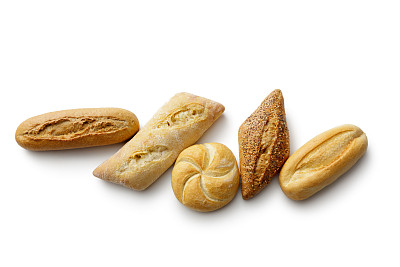 Bread: Variety of Buns Isolated on White Background